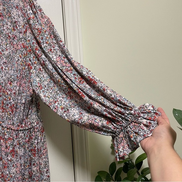 Sky and Sand Floral Lace Trim Tie Waist Puff Sleeve Long Maxi Dress Plus 2X - Picture 6 of 10